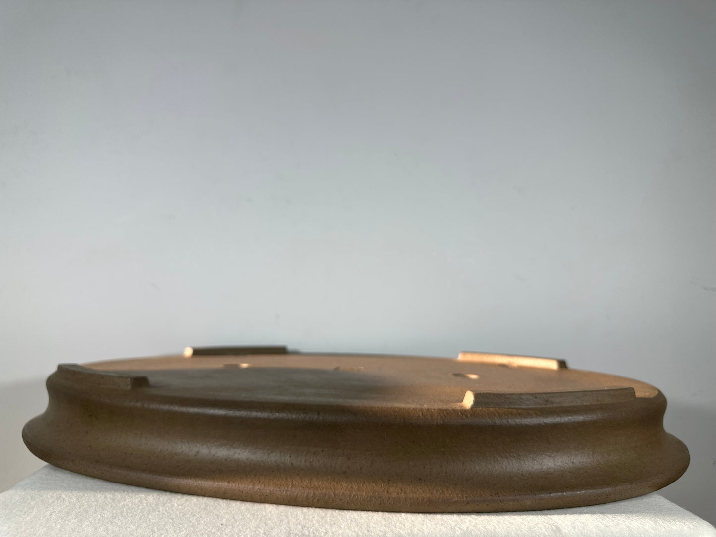 Preowned Japanese Tokoname Ungkazed Oval Shallow Bonsai Pot Seizan - 23.25” By 16.75”