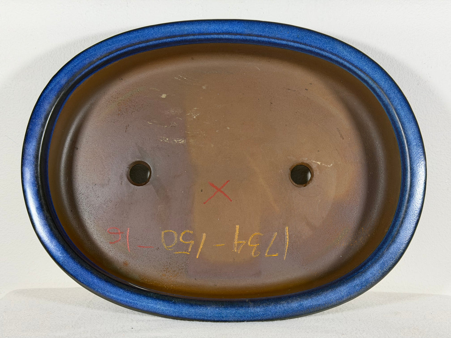 Preowned Japanese Tokoname Glazed Oval Bonsai Pot - 13.25” By 10”