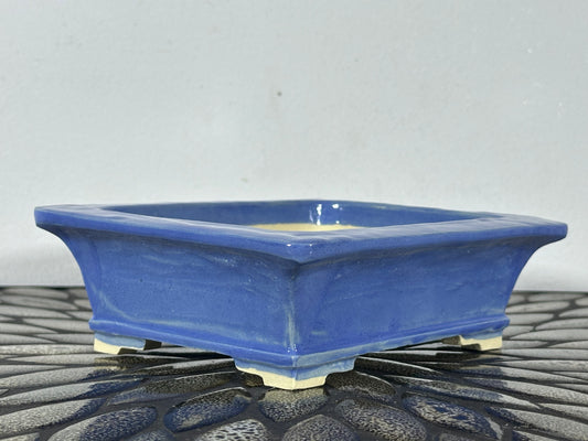 New Japanese Tokoname Glazed Rectangular Bonsai Pot Keiun - 6 7/8” By 5.5”