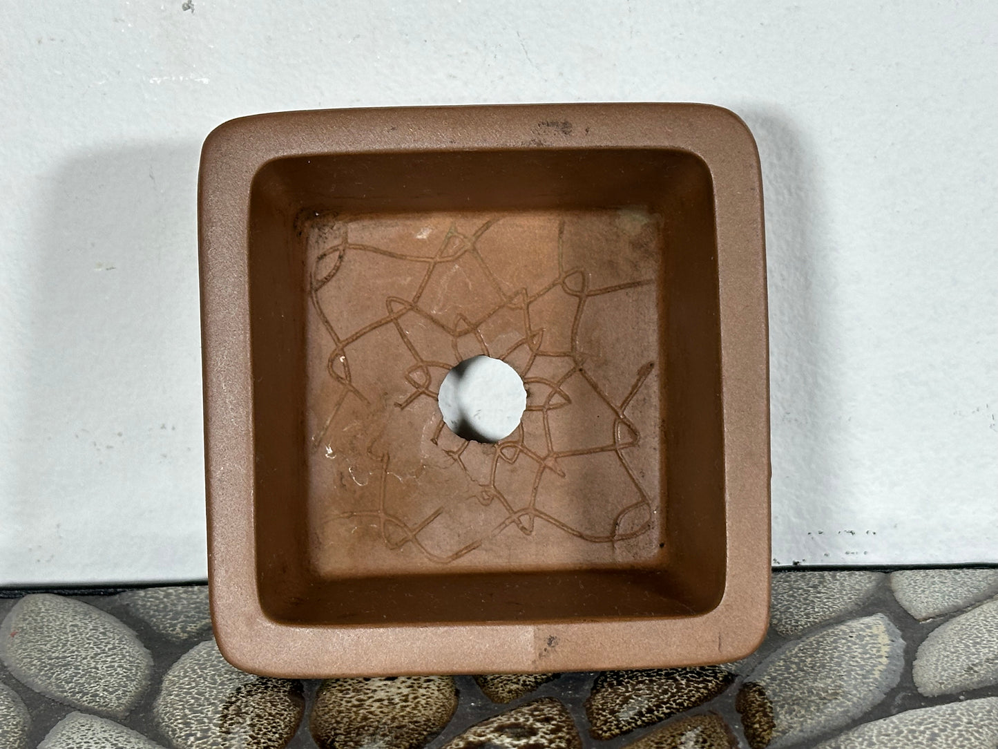 Preowned Japanese Tokoname Unglazed Square Bonsai Pot Buzan - 3.75” By 2”