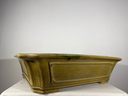 New Japanese Tokoname Glazed Rectangular Bonsai Pot Mazan Terahata - 19” By 15.5”