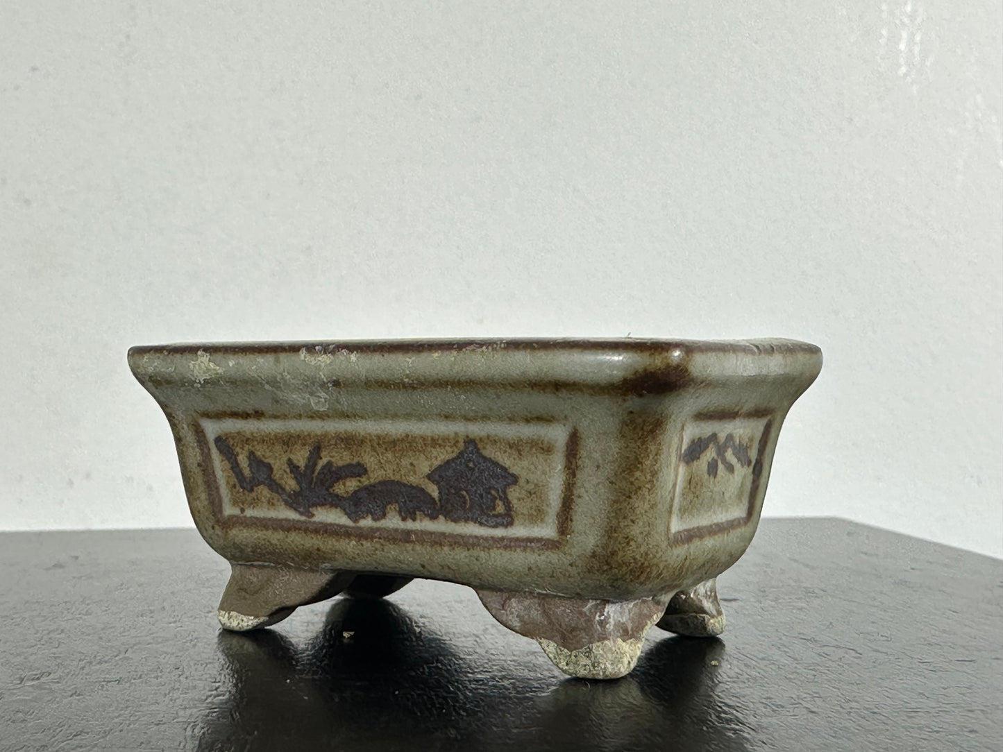 Preowned Japanese Tokoname Rectangular Bonsai Pot Tosui - 2.25” By 1.5”