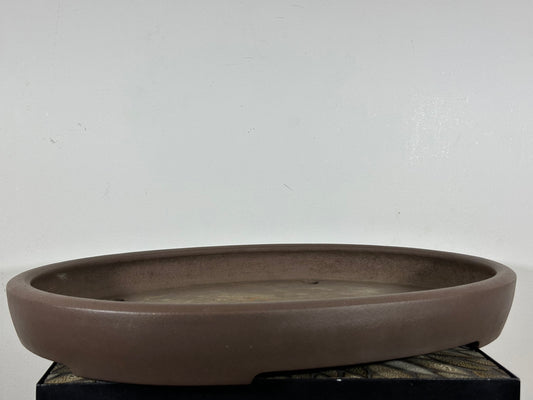 Preowned Japanese Tokoname Unglazed Oval Shallow Bonsai Pot Kisen - 22.25” By 16.5”