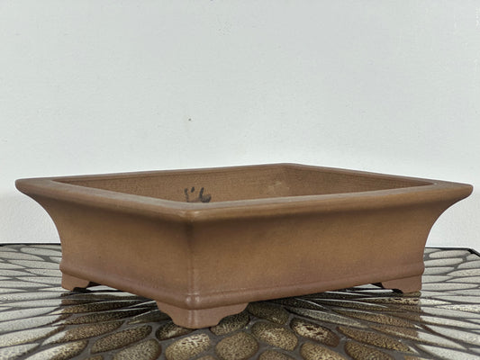 Preowned Japanese Tokoname Unglazed Rectangular Bonsai Pot Zenigou - 10” By 7 5/8”