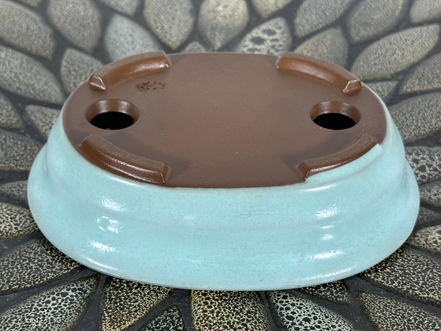 Preowned Japanese Tokoname Glazed Oval Bonsai Pot - 5.5” By 4 3/8”