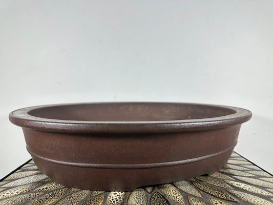 Preowned Japanese Tokoname Unglazed Oval Bonsai Pot Yamaaki - 17” By 14”
