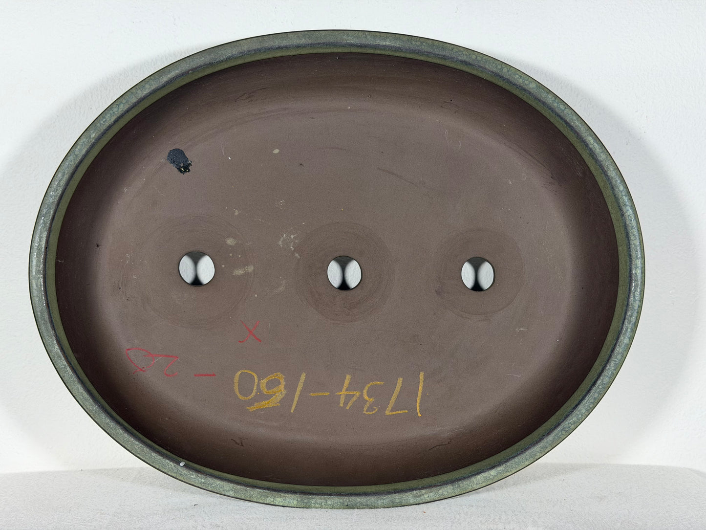 Preowned Japanese Tokoname Glazed Oval Bonsai Pot has Patina - 13” By 10.25”