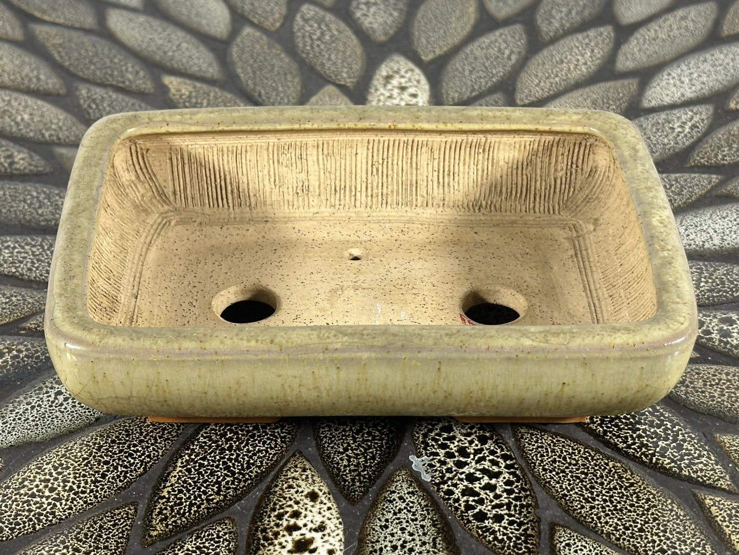 Preowned Japanese Tokoname Glazed Rectangular Bonsai Pot Bigei - 6” By 4.5”
