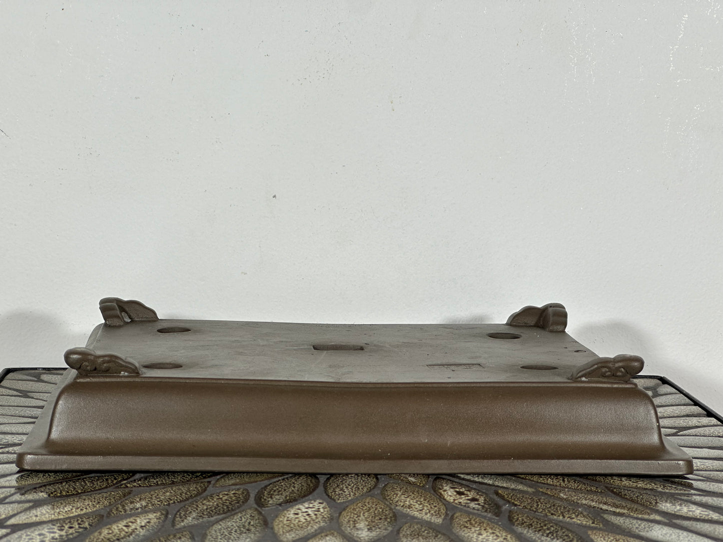 Preowned Japanese Tokoname Shallow Rectangular Bonsai Pot has Stamp - 12.25” By 9 3/8”