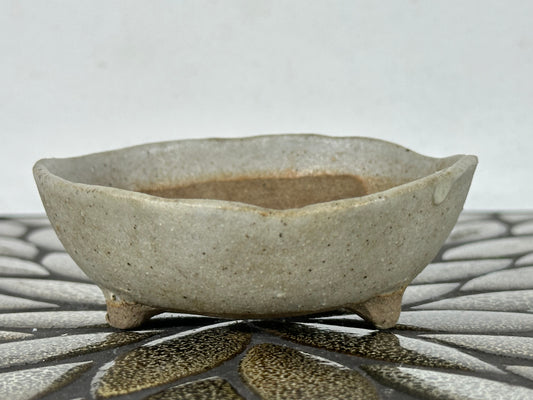 Preowned Japanese Tokoname Glazed Round Bonsai Pot with Stamps - 4” By 1.25”