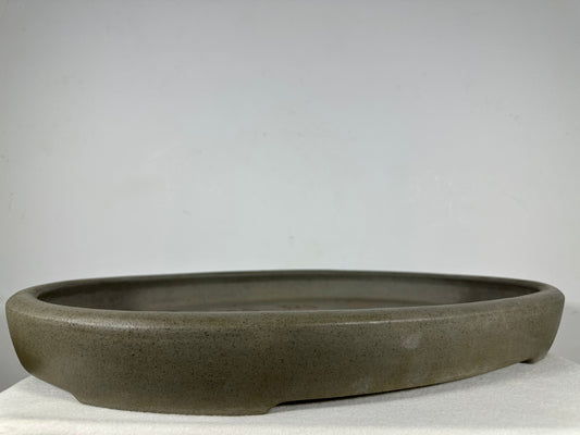 Preowned Japanese Tokoname Unglazed Oval Shallow Bonsai Pot Seizan - 20.5” By 14.5”