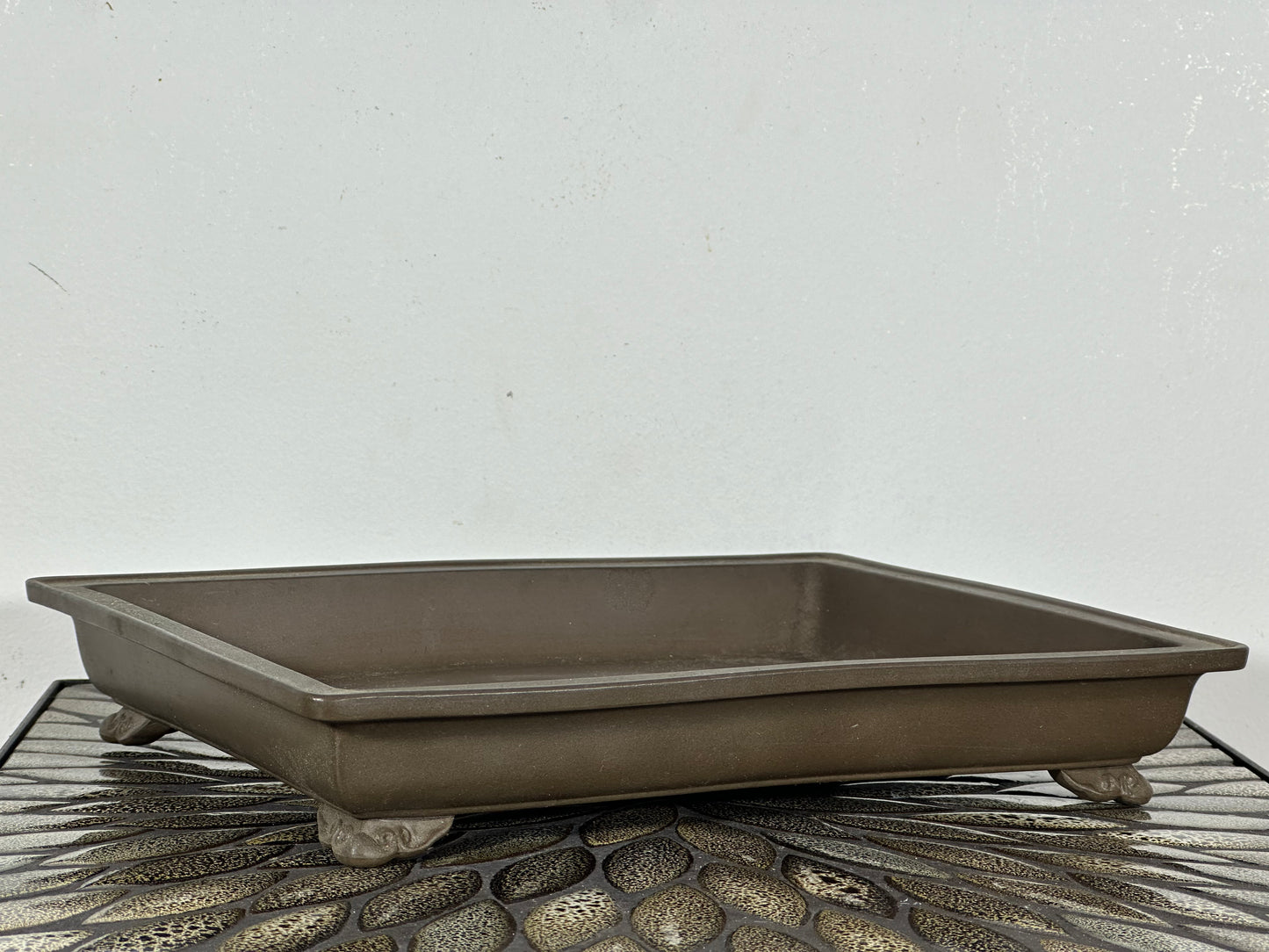 Preowned Japanese Tokoname Shallow Rectangular Bonsai Pot has Stamp - 12.25” By 9 3/8”
