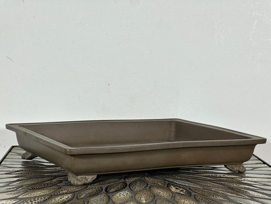 Preowned Japanese Tokoname Shallow Rectangular Bonsai Pot has Stamp - 12.25” By 9 3/8”