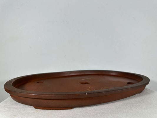 Preowned Japanese Tokoname Unglazed Oval Shallow Bonsai Pot - 18” By 12.5”
