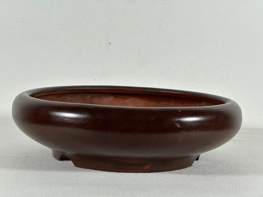 Preowned Japanese Tokoname Unglazed Round Bonsai Pot Itutoen - 8.5” By 2 3/8”