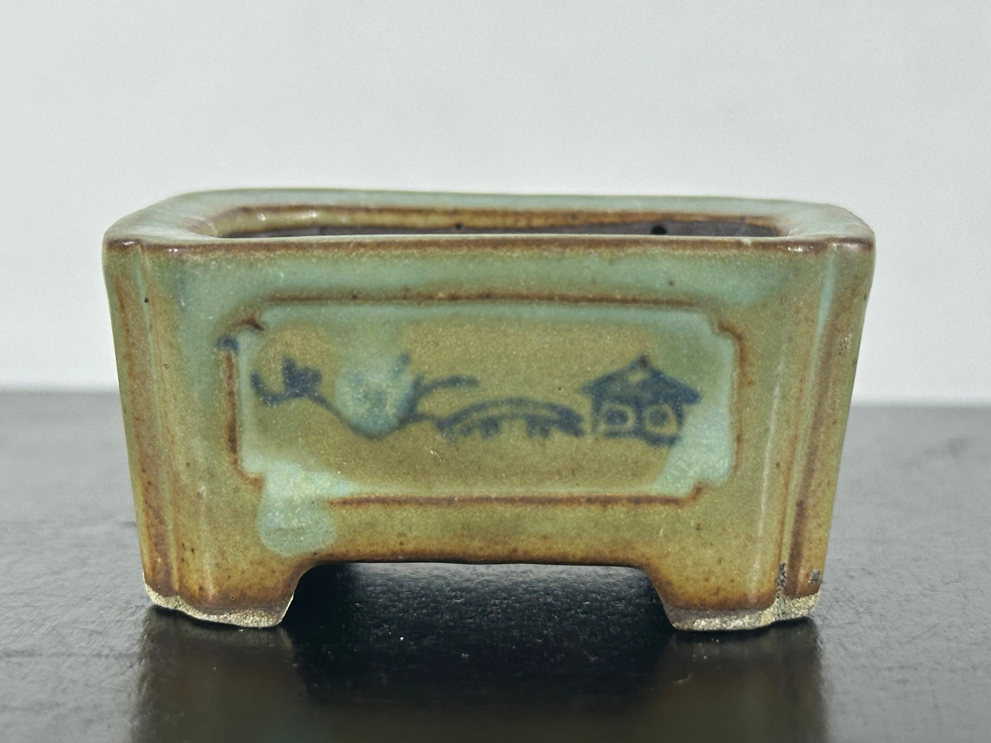 Preowned Japanese Tokoname Rectangular Bonsai Pot Tosui - 2.25” By 1.75”