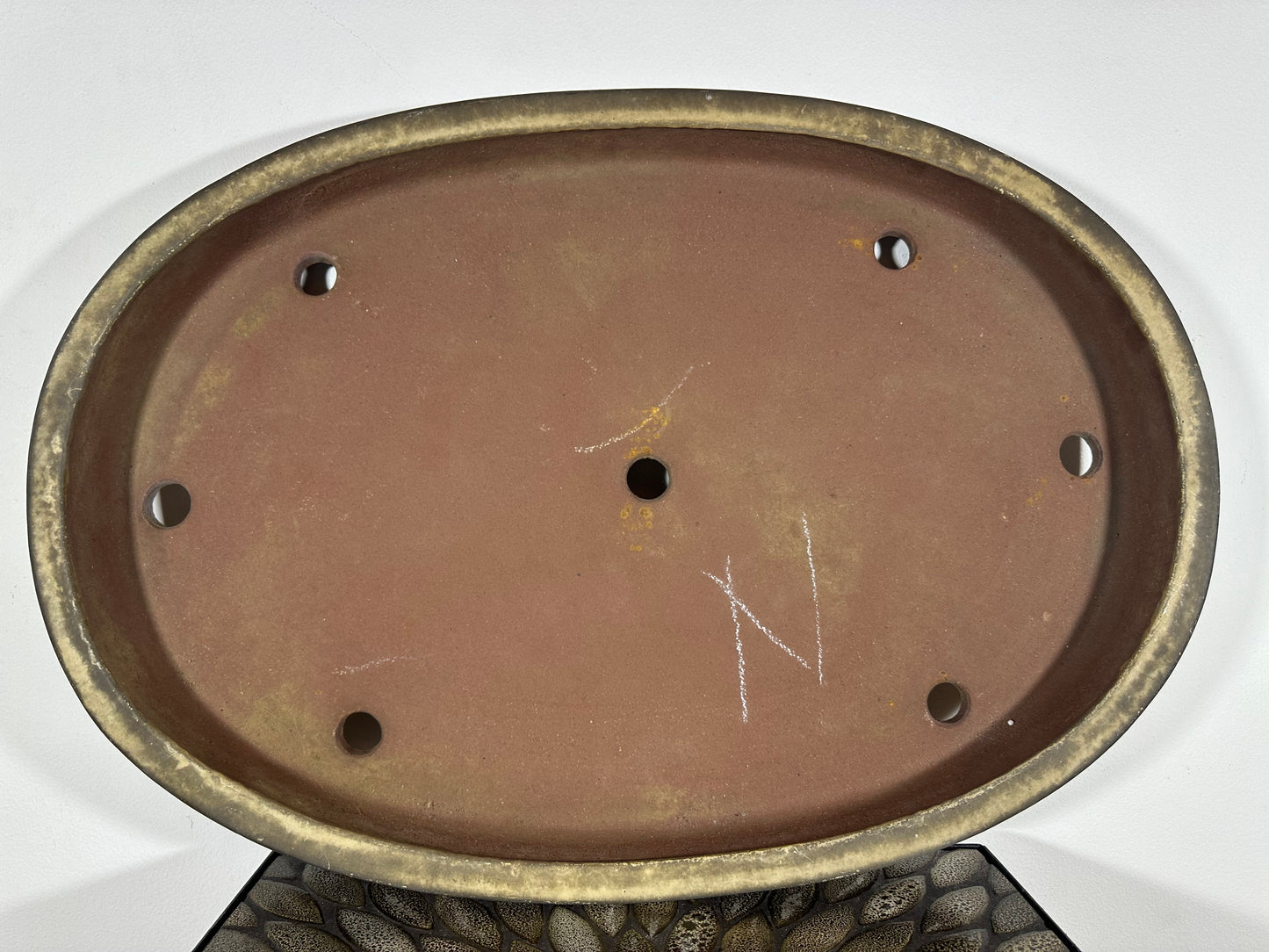 Preowned Vintage Japanese Tokoname Glazed Shallow Oval Bonsai Pot Kakuzan - 24.5” By 16.75”