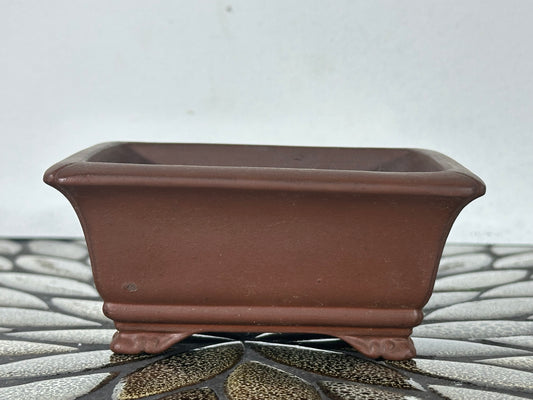 Preowned Japanese Tokoname Unglazed Rectangular Bonsai Pot Yamaaki - 4.75” By 3 7/8”