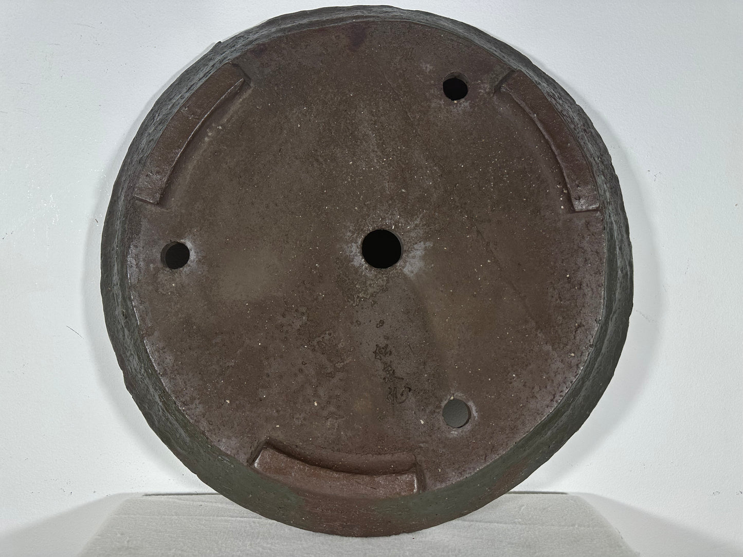 Preowned Japanese Tokoname Unglazed Round Shallow Bonsai Pot Syousen - 17.25” By 2.25”
