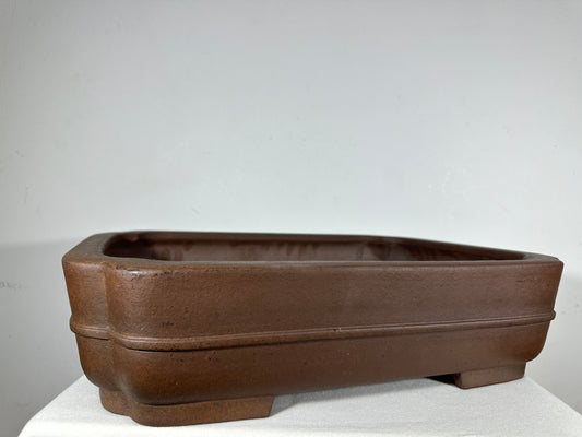Preowned Japanese Tokoname Unglazed Rectangular Bonsai Pot Keizan - 18.5” By 14”