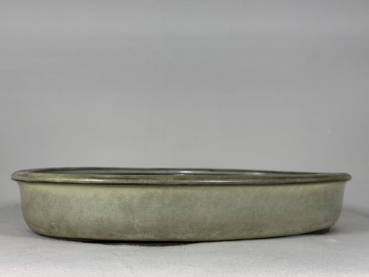 Preowned Japanese Tokoname Glazed Oval Bonsai Pot has Patina - 12.25” By 9.25”