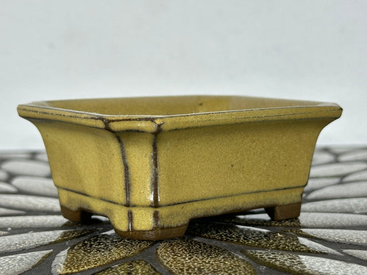 Preowned Japanese Tokoname Glazed Rectangular Bonsai Pot - 3.75” By 3”