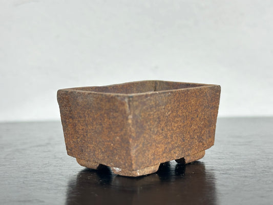 Preowned Japanese Tokoname Mame Rectangular Bonsai Pot with Stamp - 1.5” By 1”