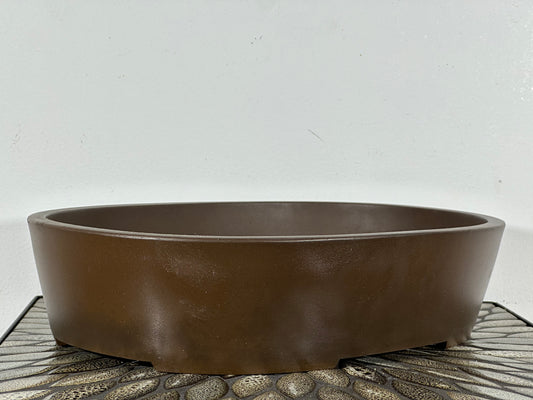 Preowned Japanese Tokoname Unglazed Oval Bonsai Pot Sankyu - 14 3/8” By 11”