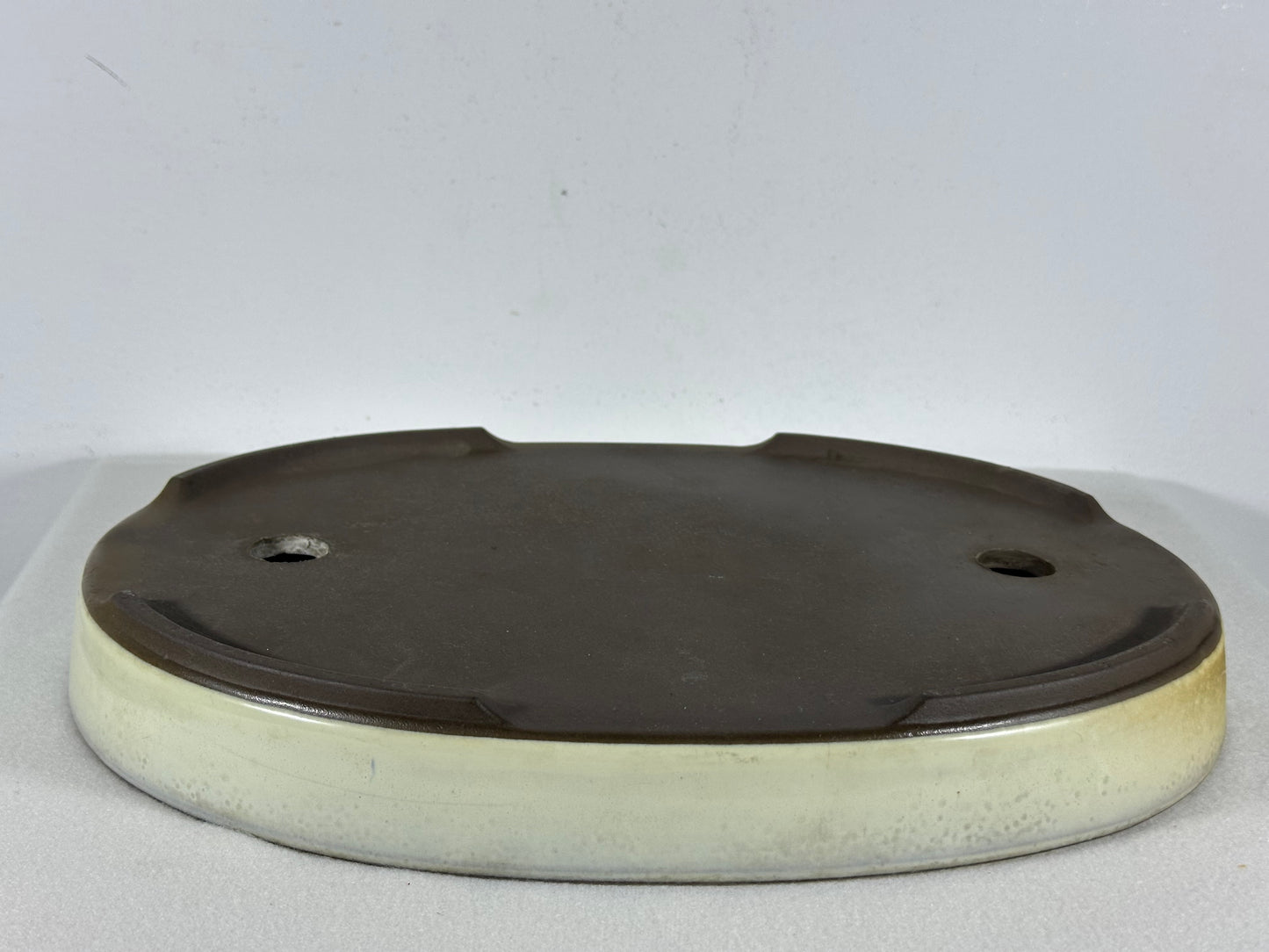 Preowned Japanese Tokoname Glazed Oval Shallow Bonsai Pot - 12.75” By 9.25”