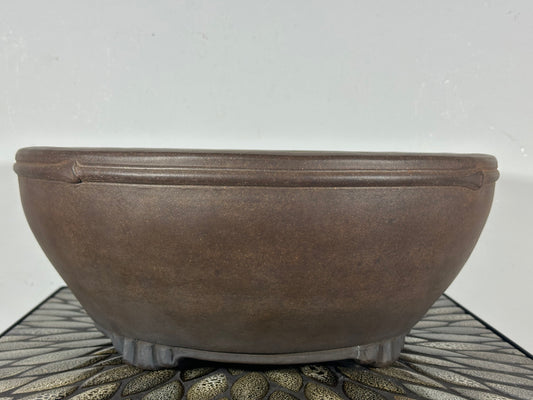 Preowned Japanese Tokoname Unglazed Round Bonsai Pot Nakano Gyouzan - 14.5” By 5.75”