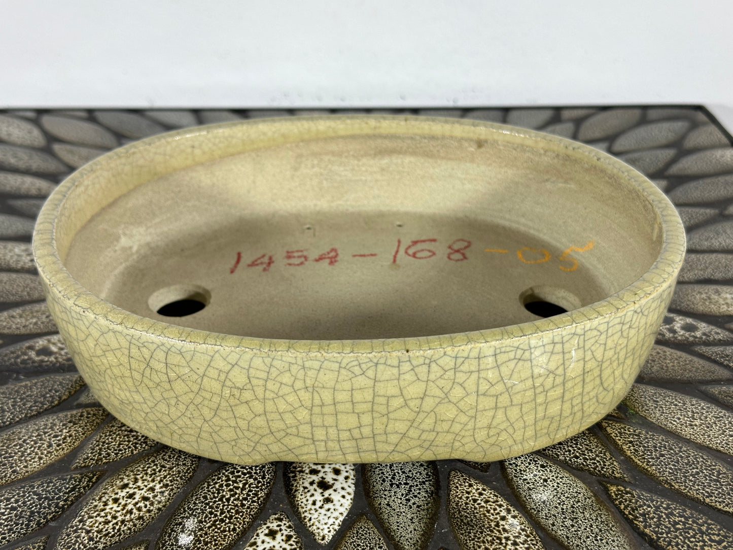 Preowned Japanese Tokoname Glazed Oval Bonsai Pot Mazan Terahata - 8.75” By 7”
