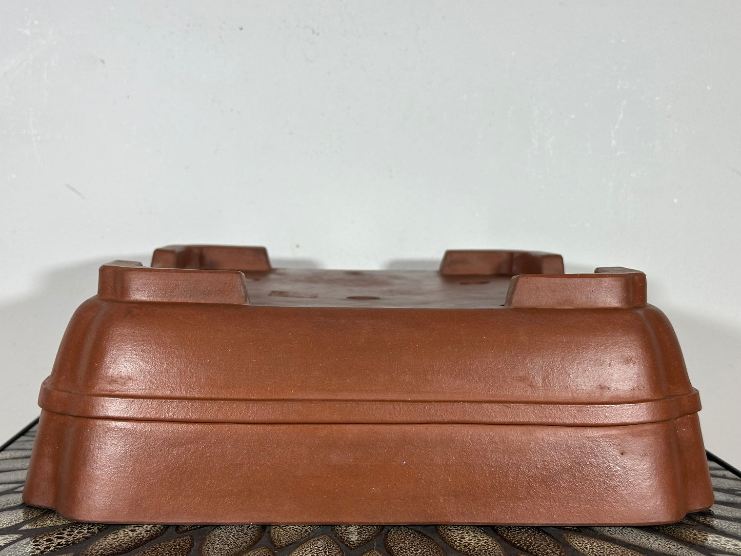 Preowned Japanese Tokoname Unglazed Square Bonsai Pot with Stamps - 13.25” By 13 1/8”