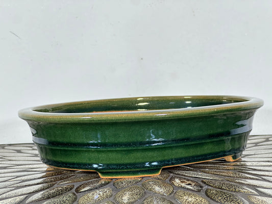 NEW Japanese Tokoname Glazed Oval Bonsai Pot REIHO - 10.25” By 8.25”