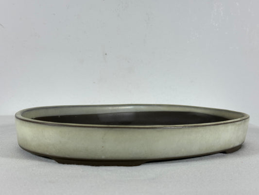 Preowned Japanese Tokoname Glazed Oval Shallow Bonsai Pot with Stamp - 10.5” By 7”