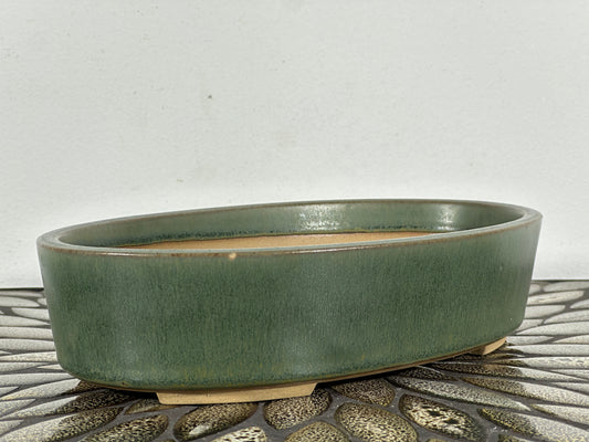 Preowned Japanese Tokoname Glazed Oval Bonsai Pot - 9.5” By 6”