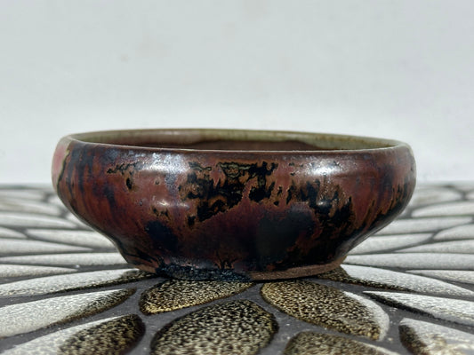 Preowned Japanese Tokoname Glazed Round Bonsai Pot with patina - 4.25” By 1.25”