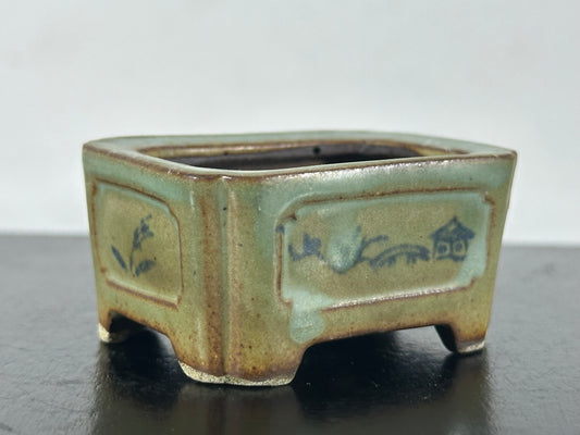Preowned Japanese Tokoname Rectangular Bonsai Pot Tosui - 2.25” By 1.75”