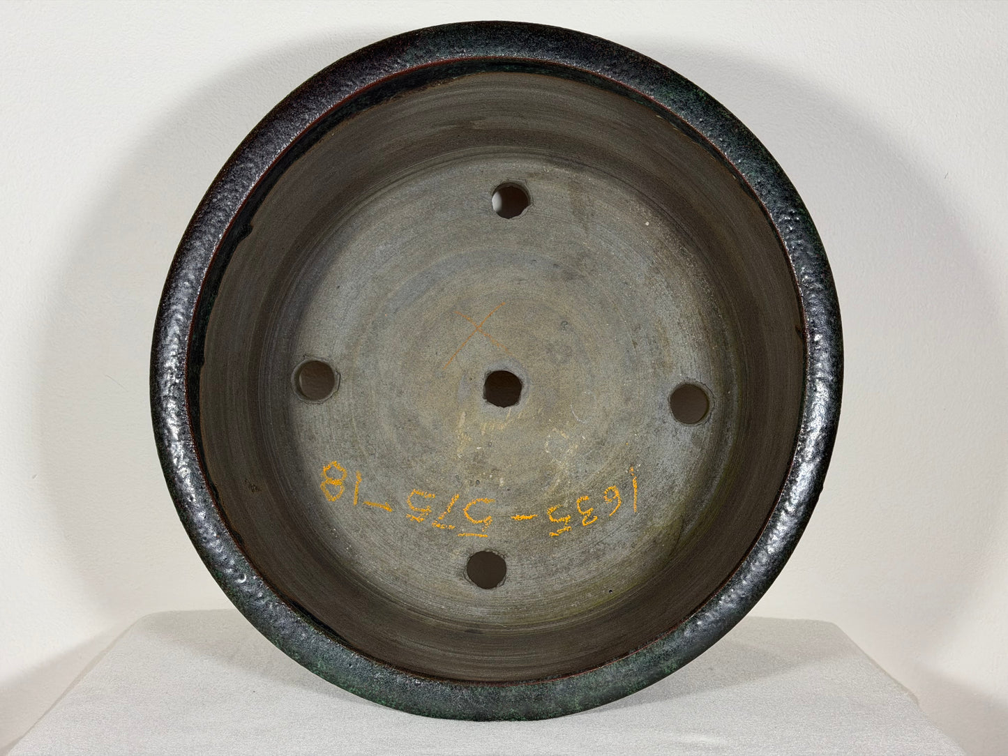 New Japanese Tokoname Glazed Round Bonsai Pot Syuho - 13.25” By 6.25”