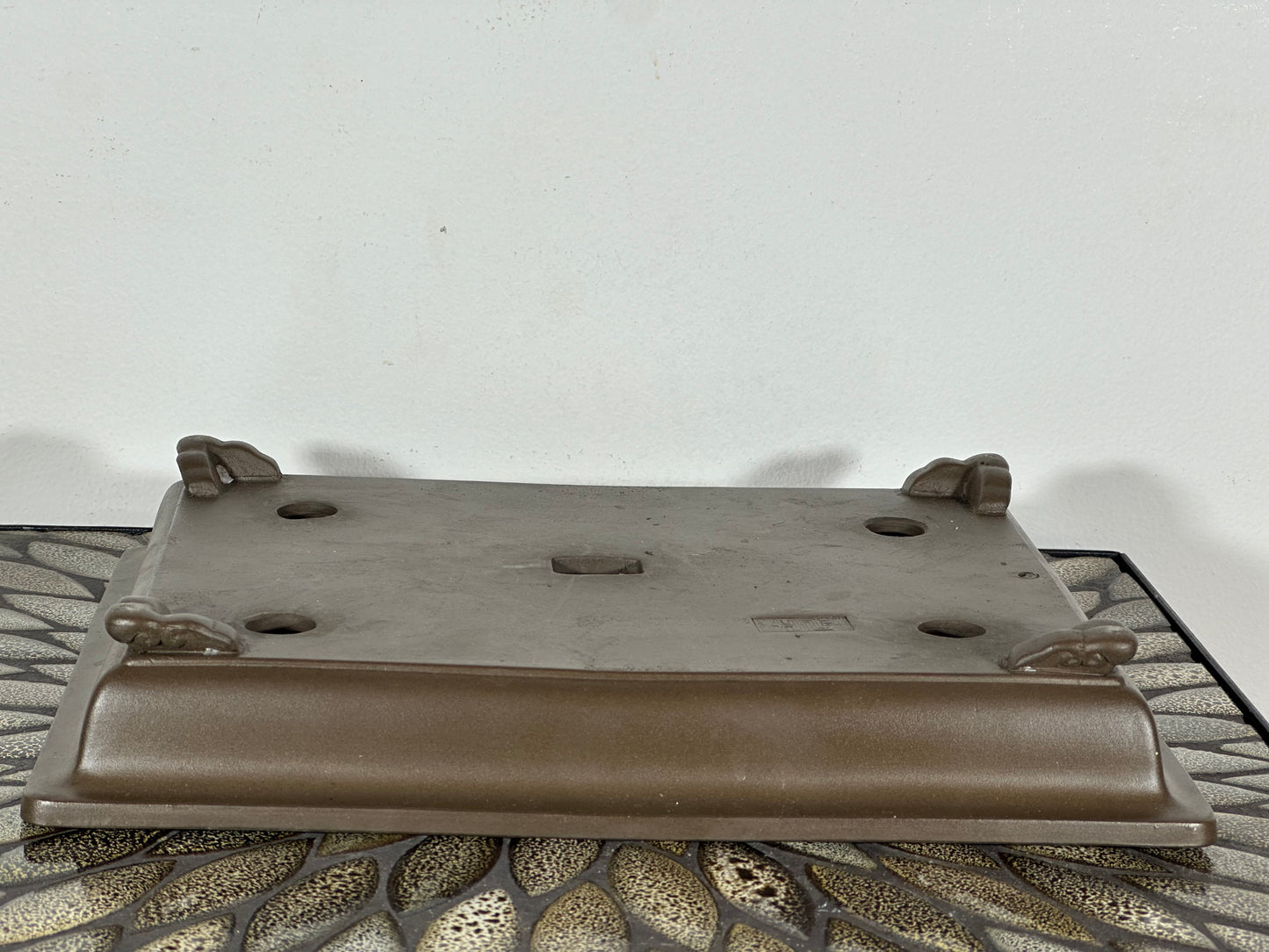 Preowned Japanese Tokoname Shallow Rectangular Bonsai Pot has Stamp - 12.25” By 9 3/8”