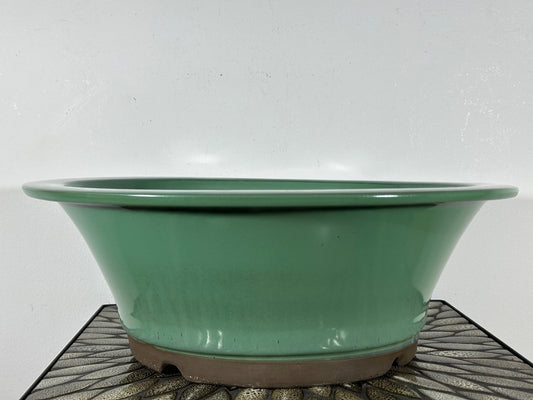 Preowned Japanese Tokoname Glazed Round Bonsai Pot - 16.75” By 5 7/8”