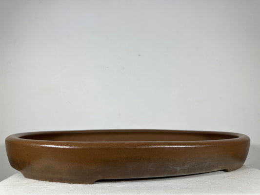 Preowned Japanese Tokoname Unglazed Oval Shallow Bonsai Pot Seizan - 20.5” By 14.5”