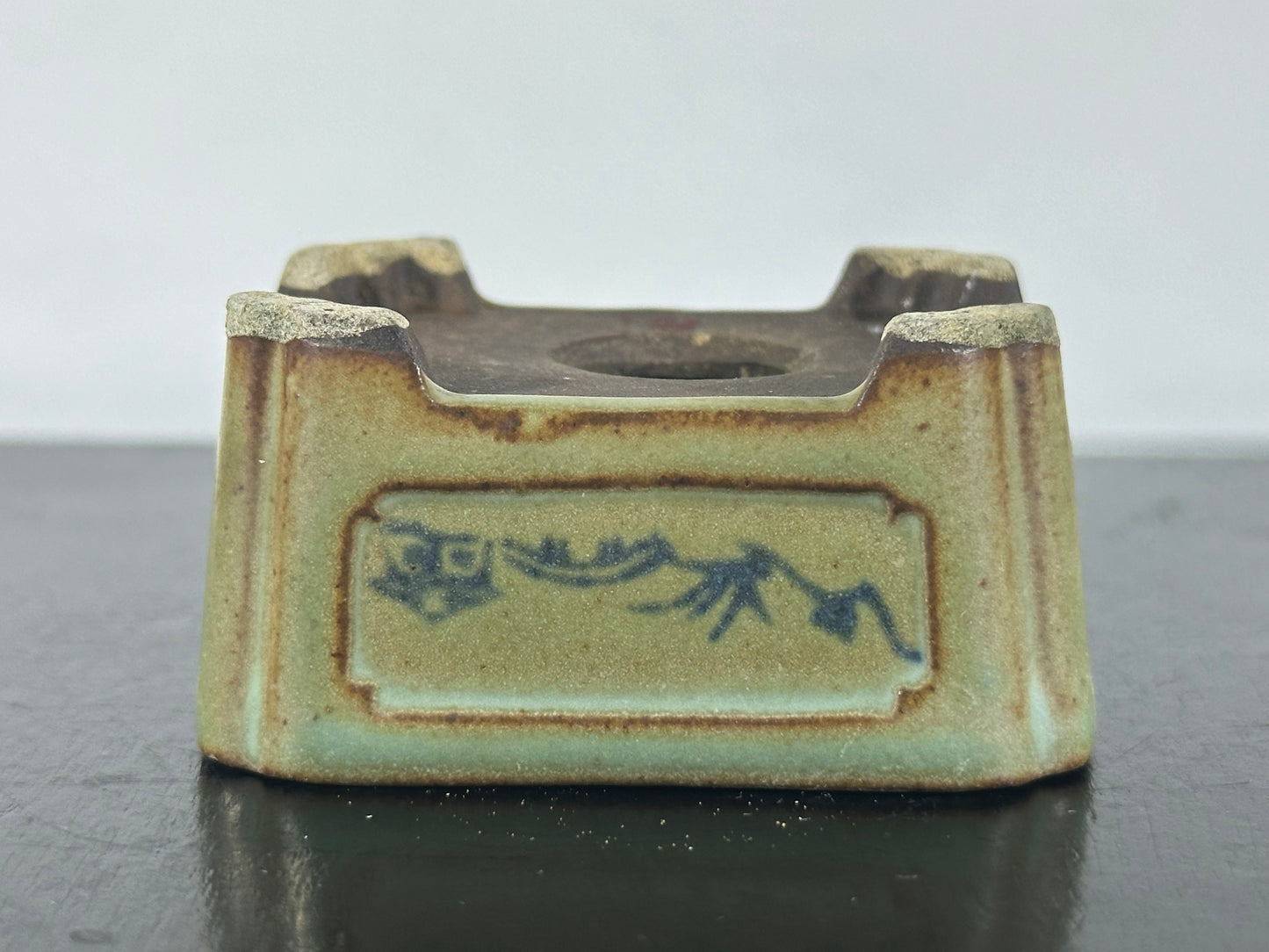 Preowned Japanese Tokoname Rectangular Bonsai Pot Tosui - 2.25” By 1.75”