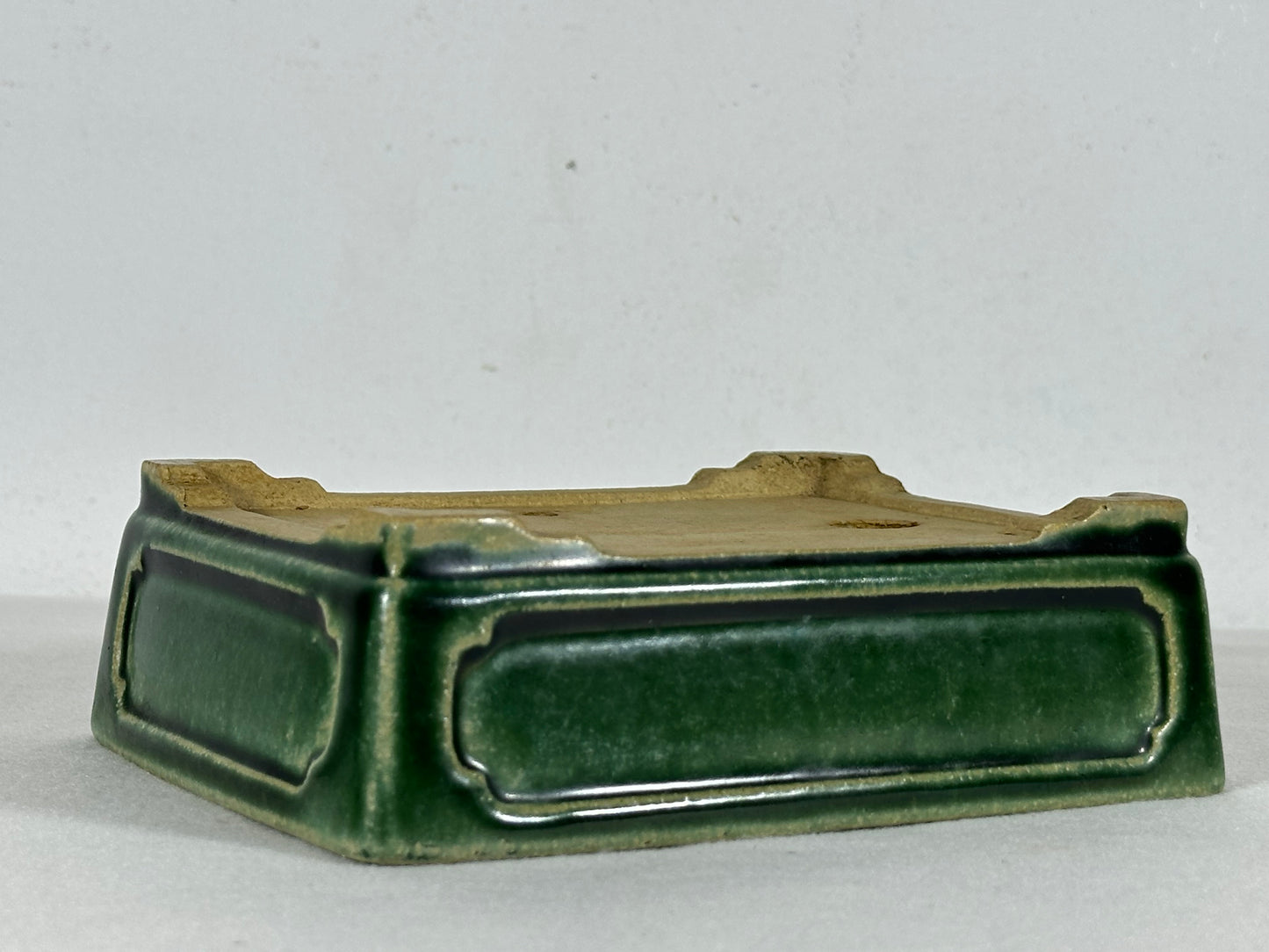 Preowned Japanese Tokoname Glazed Rectangular Bonsai Pot Shibakatsu - 6.25” By 4.75”