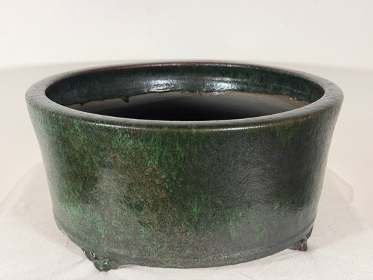 New Japanese Tokoname Glazed Round Bonsai Pot Syuho - 13.25” By 6.25”