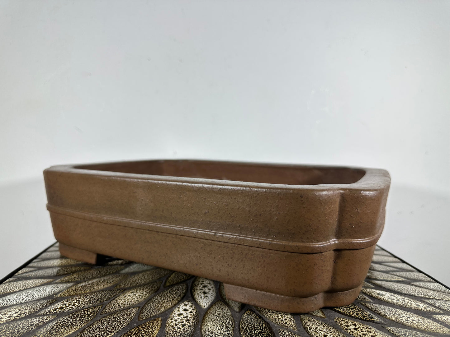 Preowned Japanese Tokoname Unglazed Rectangular Bonsai Pot Keizan - 14.75” By 11.5”