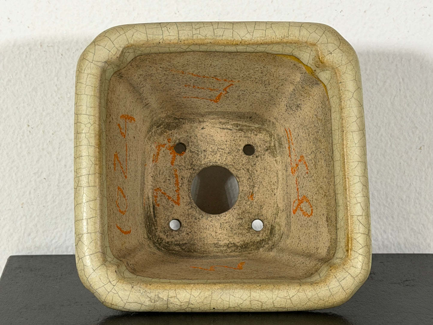 Preowned Japanese Tokoname Glazed Cascade Bonsai Pot with Stamp - 3.75” By 2.25”