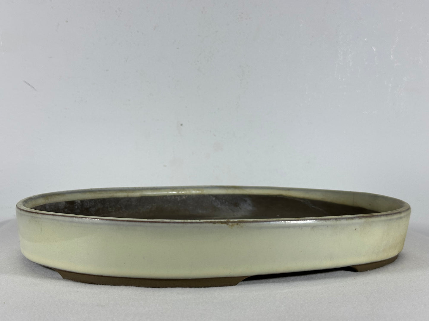 Preowned Japanese Tokoname Glazed Oval Shallow Bonsai Pot - 12.75” By 9.25”