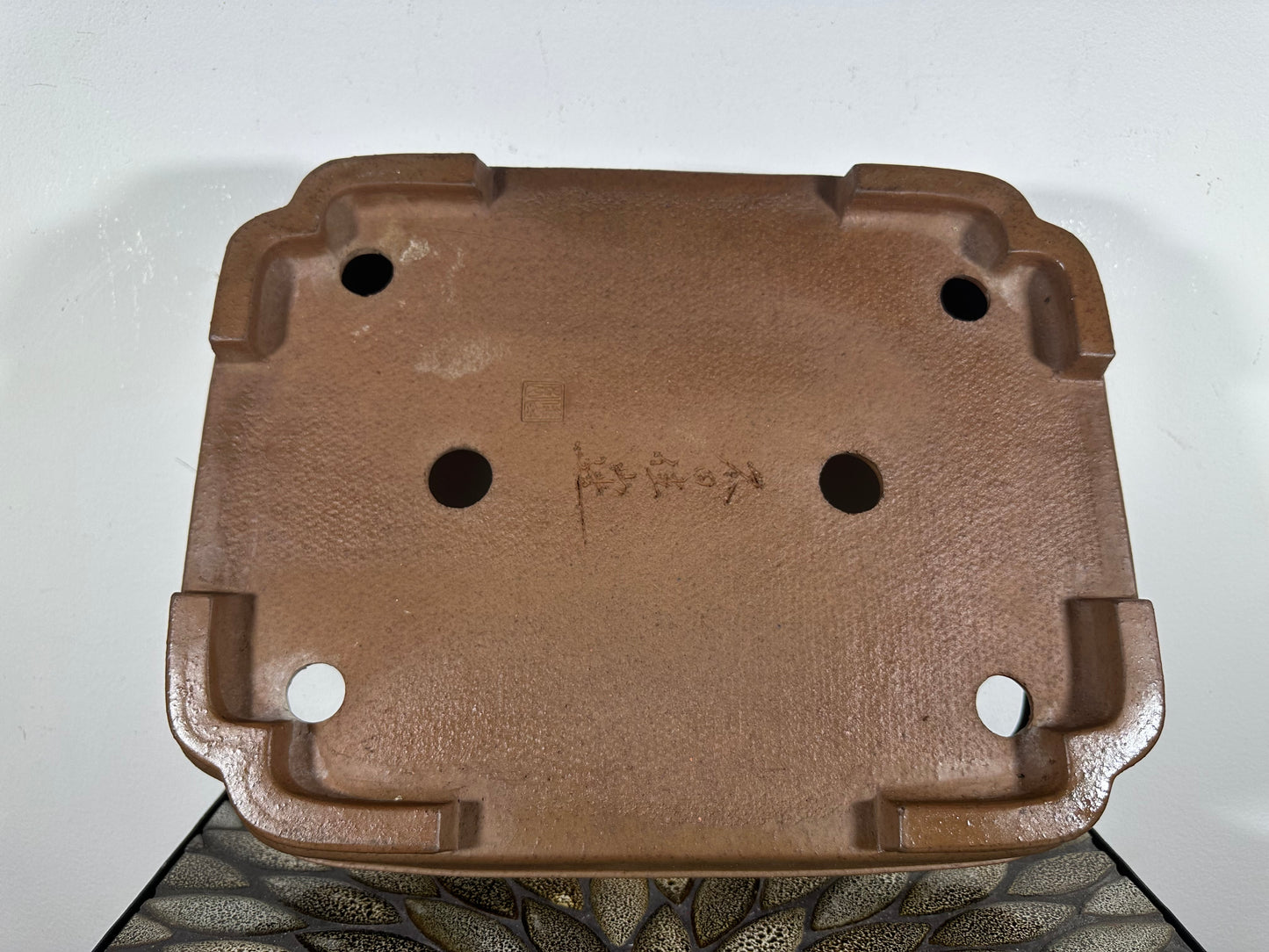 Preowned Japanese Tokoname Unglazed Rectangular Bonsai Pot Keizan - 14.75” By 11.5”