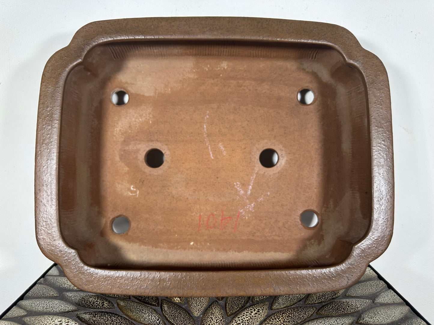 Preowned Japanese Tokoname Unglazed Rectangular Bonsai Pot Keizan - 14.75” By 11.5”