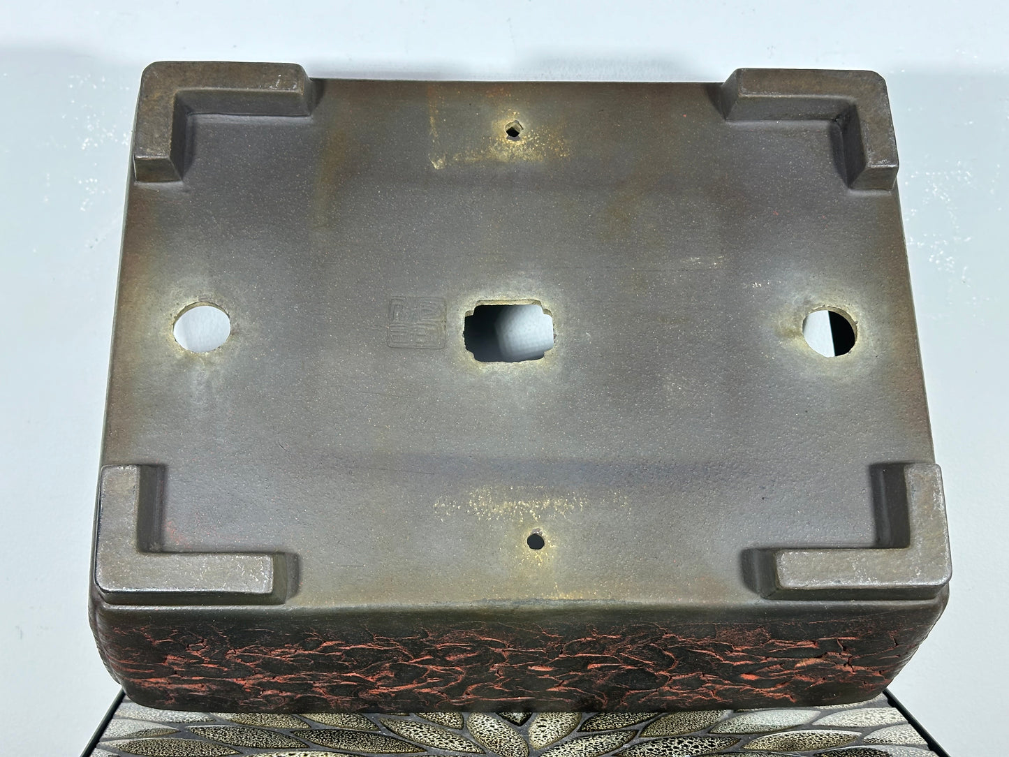 Preowned Vintage Japanese Tokoname Unglazed Rectangular Bonsai Pot Yamakou - 16.25” By 12.25”